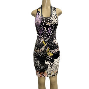 Just Cavalli Dress U Neck Sleeveless Fish Orchid Print Sheath racerback 38 2 XS